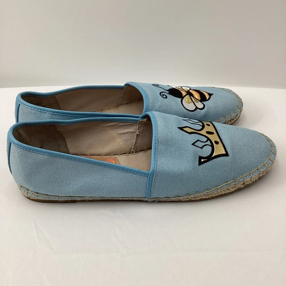Sam Edelman Circus Light Blue Espadrille Flats with Bee & Gold Crown